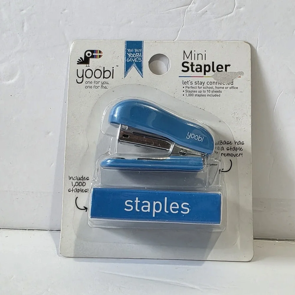 Yoobi Mini Stapler With 1000 Staples School Office Desk Blue New